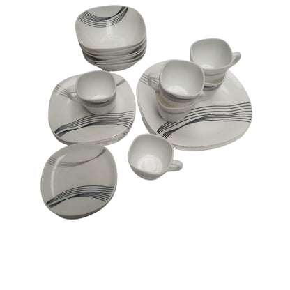 Set de vajilla con líneas rojas y negras para cocina, comedor y reuniones